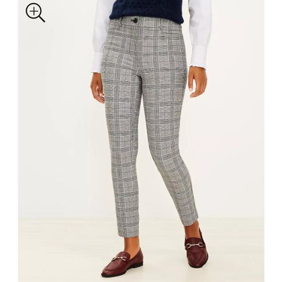 Loft Women’s High Waisted Work Sutton Plaid Skinny Ankle Pants Size 0 Gray Black - Picture 1 of 7